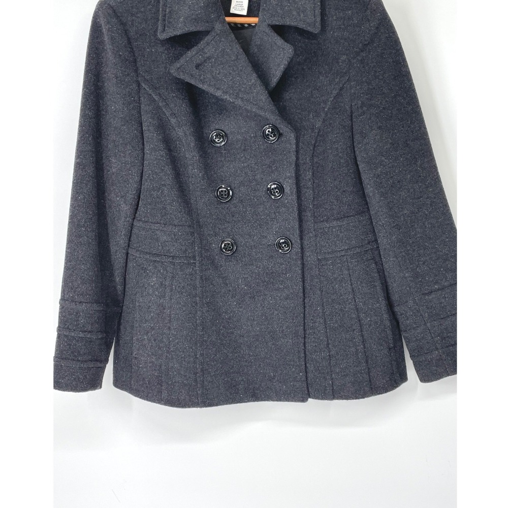 St Johns Bay Womens Pea Coat Large Wool Cashmere Gray Peacoat Heavy